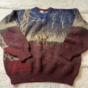 Vintage 90s North Winds Sweater Men’s Size XL Multicolor Wool Blend Deer Buck